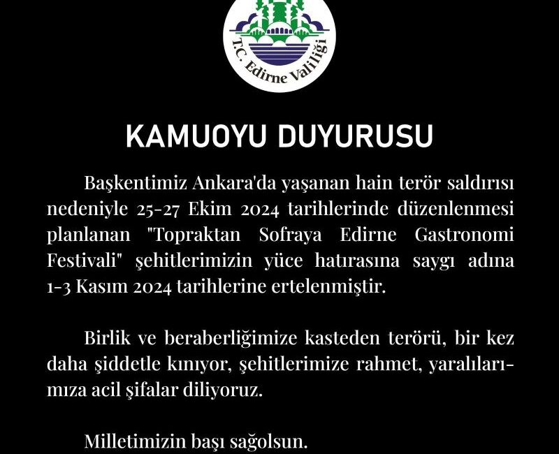 Edirne Valiliği, Ankara'da gerçekleşen