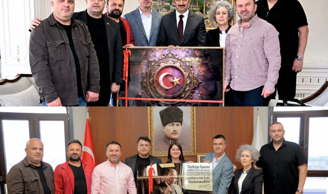 Edirne Gazeteciler Derneği Başkanı Gökhan Tuzladan ve yönetim kurulu üyeleri,