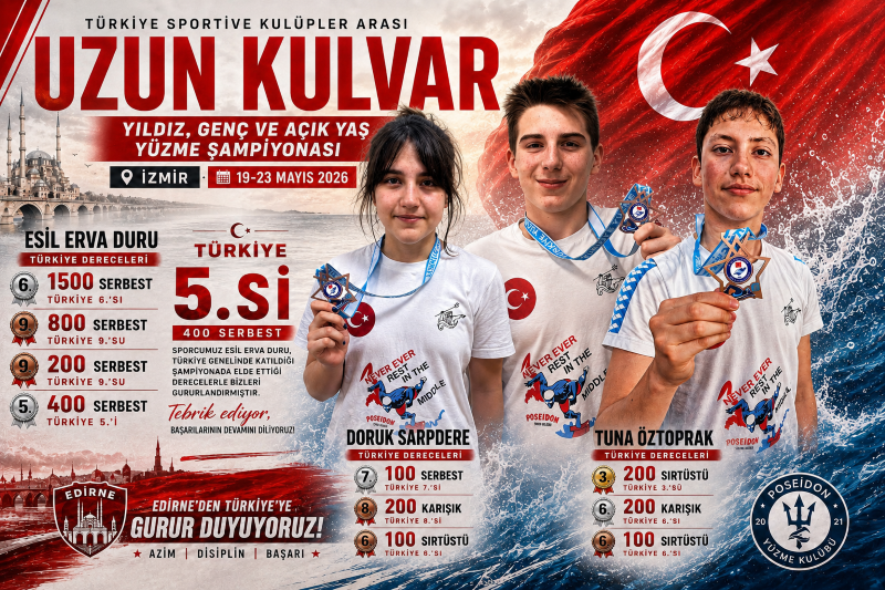 Edirne’yi temsil eden Poseidon Spor Kulübü sporcuları, Türkiye Sportif Kulüpler